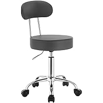 Sgabello Girevole In Pelle PU Con Schienale Regolabile - Per Ufficio, Salone O Casa, Colore Nero