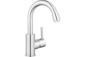 ‎GRIFEMA GRIFEMA Wasserhahn Bad Edelstahl – 360° drehbarer Einhebelmischer Waschtischarmatur Armaturen Waschbecken 180 mm Hoch, Kalt- & Warmwasser, Wassersparend, Montage leicht, Badezimmer & Gäste-WC, G1002