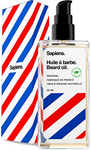 Huile Barbe 100% d'Origine Naturelle  50 ml  FABRIQUÉE EN FRANCE  À base d'Huile de RICIN, 5 Huiles Végétales & Vitamine E  Favorise la Pousse de la Barbe  Entretien & Soin Barbe par Sapiens