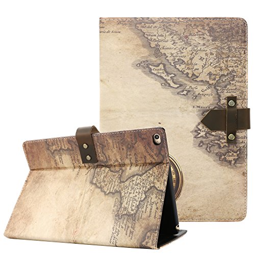 boriyuan Neu Apple Ipad Air 2 Leder Case Hülle Leder Schutztasche im Retrolook für Ipad Air 2 2014 mit Auto Sleep/Wake Funktion, Ipad Air 2 Displayschutzfolie auch inklusive (A12) - 2