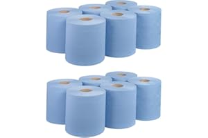 Bargain Factory 12 x Premium Quality 2-Ply Blue Centrefeed Paper Hand Towel Rolls, Pack of 12 Tissue Rolls