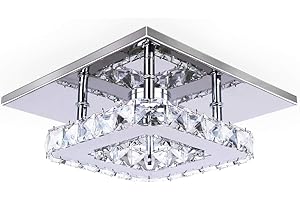 Finktonglan Moderne Kristall Kronleuchter 7.9 Zoll Quadratische Led Deckenleuchte Mini Unterputz Deckenleuchte für Flur Schlafzimmer Esszimmer (Kühl Weiß,15W)