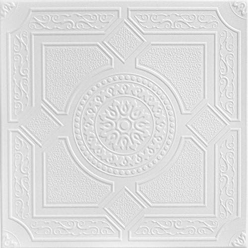 A la Maison Ceilings 1528 Kensington Gardens - Styrofoam Ceiling Tile (Package of 8 Tiles), Plain White