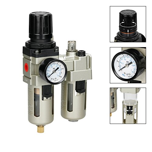 ECD Germany Druckluft Wartungseinheit Wasserabscheider Oeler 1/4″ max. Druck 10 Bar 1.0 Mpa Druckregler Druckminderer - 4