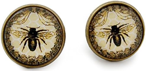 Bee Women's Stud Earrings Oval Cabochon Earrings 14 MM