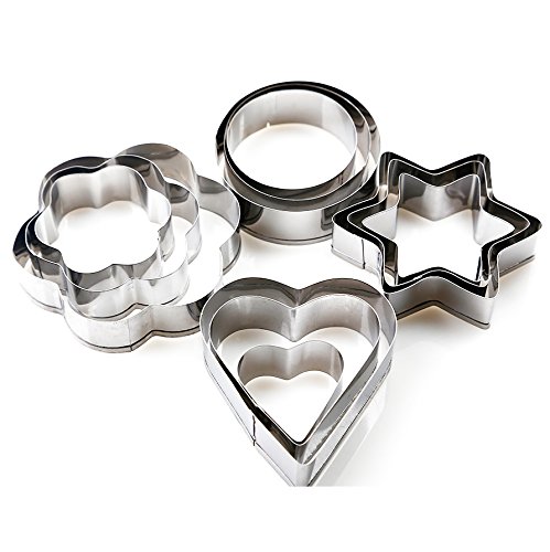 Kranich® 12tlg. Backen Ausstecher Ausstechform Stempel Modellierwerkzeug Glätter Herz Blumen Sterne Metall Fondant Marzipan Kuchenform Kit Set - 2