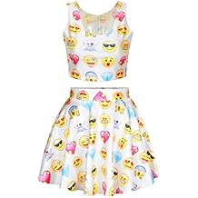 Chicas De La Nueva Manera Linda Facial Emoticon Top Con Cuello Redondo y Mini Falda Va
