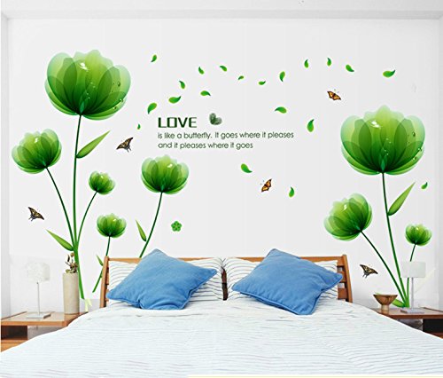 ufengke® Schöne Grüne Blumen Wandsticker, Wohnzimmer Schlafzimmer Entfernbare Wandtattoos Wandbilder - 4