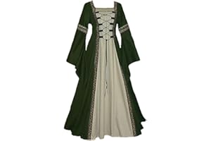 YUDATPG Women's Medieval Dress, Blue Floral Renaissance Ball Gown, Floor Length, Off Shoulder, Elastic Waist, Long Sleeve, Adult Women's Dress for Halloween, Cosplay, Irish, Victorian Event