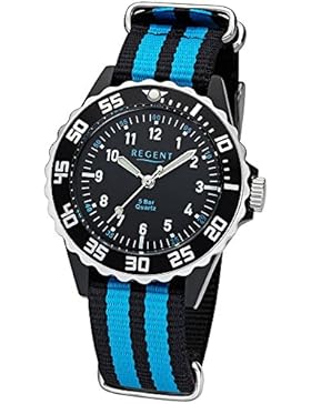 Regent Kinder Jugend-Armbanduhr Elegant Analog Textil Stoff-Armband schwarz blau Quarz-Uhr Ziffernblatt schwarz...