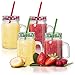 Produktbild 4x Trinkgläser Longdrinkgläser Cocktailgläser Partygläser Henkelgläser aus Glas mit Deckel und Strohhalm - je 500ml - Coole Sommergläser für gelungene Party - Wespenschutz (4 Stück / rot grün)