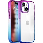BUFF LABS iPhone 15 ile Uyumlu Air Bumper Rainbow Kılıf Darbe &Ouml;nleyici Arkası Şeffaf G&ouml;kkuşağı Kapak (Mavi - Mor)