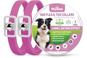 Woyamay Collar Antiparasitario Perros, Natural 8 Meses de Protección Collar Antipulgas Perros, Resistente Al Agua Regulable Collar Pulgas y Garrapatas Perros para Perros, Rosa (Paquete De 2)