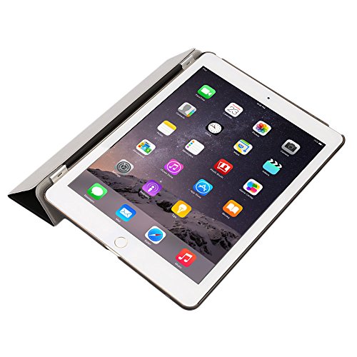 Besmall Neu Ultra Slim Edles iPad Air 2 iPad 6 Hülle – Smart Cover Leder Case Schutz Hülle Tasche + Back Case – inkl. Displayschutzfolie Reinigungstuch Stift mit Multi Ständer Auto Sleep Wake (iPad Air 2/iPad 6, Farbe:Schwarz) - 2