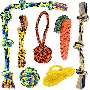 BLACK LABEL Dog Rope Toys + Dog Chew Toys + Rope Toys for Aggressive Chewers Medium Dogs 5 Knot 3 Knot 2 Knot Handle Ball Cotton Ball Sleeper Carrot Interactive Dog Toys, Combo Pack (Color Multi)