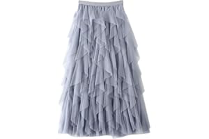 DianShaoA Donna Gonna Lunga di Tulle Elastico in Vita Stile Elegante Casual Irregolare Tulle Gonna Pieghe