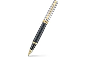 Sheaffer Bolígrafo de punta redonda 300 | E9347 grabado, barril negro mate y tapa cromada brillante con bordes dorados PVD | Bolígrafo de punta redonda de alta calidad