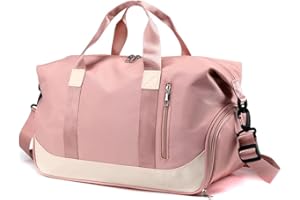 SOTIRSVS Bolsa Deporte Hombre y Mujer con Compartimento Zapatos y Bolsillo Húmedo,Bolsa de Viaje de Mano,Fin de Semana Travel Duffle Bag,Impermeable Gran Capacida Lightpurple Pink