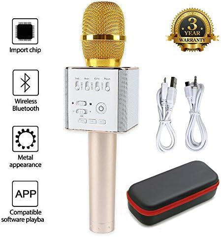 JUDASENYE Portable Magic Karaoke Wireless Handheld Microphone Bluetooth Speaker Player Recorder For Apple iPhone Android Smartphone PC Music Playing Singing Home KTV (Q9 Gold)