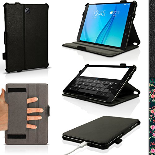 igadgitz Schwarz PU Ledertasche Hülle Cover für Samsung Galaxy Tab S2 8'' SM-T710 mit Multi-Winkel Betrachtungs + Auto Sleep/Wake + Handschlaufe + Displayschutzfolie
