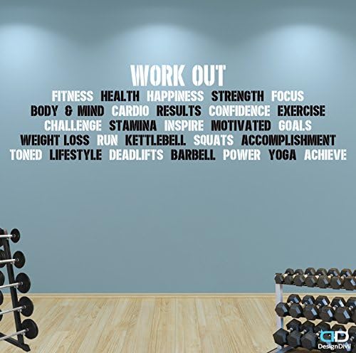 Pro Gym Workout Word Block. Premium Motivational Fitness Gym Motivational Wall Art Decal. (124cm x 35cm, Black &amp; White)