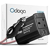 Odoga 300W Car Power Inverter DC 12V to 220V AC Converter With Dual USB 4.8A Charging Ports ~ Charge Your Laptop, iPad, iPhone, Tablet, Consoles &amp; More ~ Durable and Powerful - Black Aluminum Body