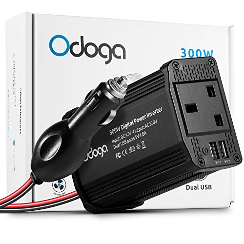 Odoga *Prise Uk* Convertisseur Pour Voiture 300W 12Vã 220V-240V Onduleur DC/AC Avec Ports De Charge Usb Double 4.8A ~ Rechargez Votre Ordinateur Portable, Ipad, Iphone, Tablette, Consoles Et Plus Encore ~ Résistant Et Puissant - Corps En Aluminium Noi