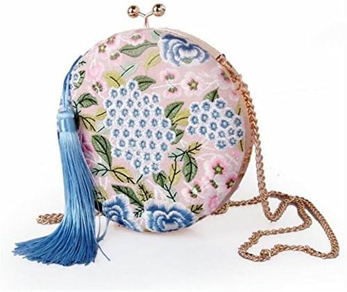 Women Bags Clutch Dress Evening Party Wedding Vintage Embroidery Tassel Shoulder , pink