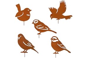 VERLUKY Pack of 5 Rust Bird Garden Decoration for Outdoors, Bird Decoration Metal for Window Sills Fences Branches, Garden Stake Birds Decorative Rust, Metal Rust Stake