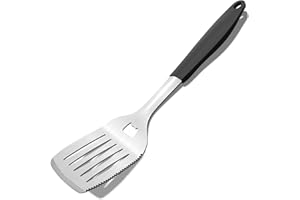 Beijiyi 40 cm Stainless Steel Barbecue Spatula, 3-in-1 Multifunctional Barbecue Cutlery with Heat-resistant Silicone Handle, Serrated Edge, Grill Spatula, Metal Burger Spatula, Barbecue Accessories