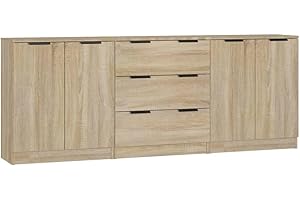 vidaXL Aparador de 3 Piezas Armario Auxiliar Alacena Mesa Consola Entrada Pasillo Vestíbulo Recibidor Mueble Madera Contrachapada Color Roble Sonoma