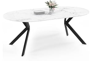 IDMarket - ALIX tavolo da pranzo rotondo allungabile 4-10 persone gamba a ragno nera piano effetto marmo bianco ALASKA 110-200 cm