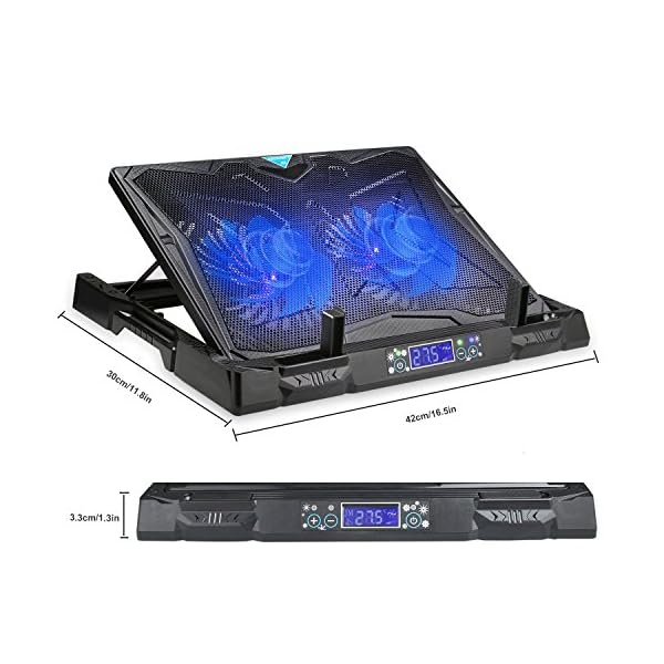 Tecknet Auto Laptop Cooling Pad Fits 12"-17.3" Notebooks， Adjustable Height Gaming laptop cooler With 2 USB ports And 2 Powerful Fans, Silent Ergonomic Laptop Fan Stand For Desk with LED display - Image 4