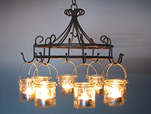 Windlichter, Gartenlaterne, kleiner Nostalgie-Hängeleuchter im Antik-Look, Metall dunkelbraun, Ø 32 cm mit 8 Windlichtern *Art.N70* - 5