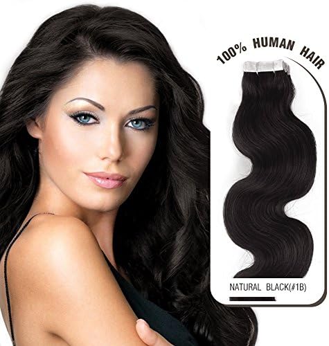 Melodylocks 18" Tape in Remy Human Hair Extensions 20 Pieces(pcs), 30g, Wavy #1b Natural Black