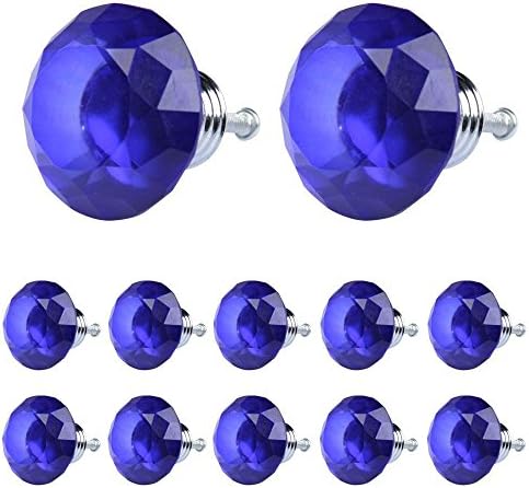eBus 12X Crystal Glass Diamond Shape Cabinet Knob Cupboard Drawer Pull Handle (40MM, Blue)