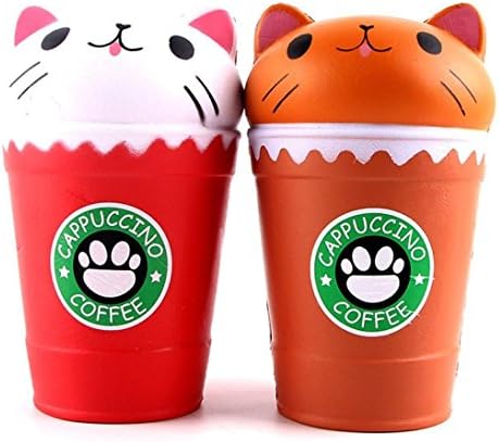 2 Pieces 14cm Coffee Cup Squishy Toys,Yanner Cat Scented Squishy Slow Rising Squeeze Toy Collection Cure Gift Stress Relief Toys Big Squishy Toys Stress Toys for Children