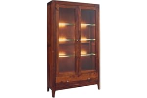 MASSIVMOEBEL24.DE | Brooklyn Vitrine aus Massivholz #27 | aus Sheeshamholz - Walnuss, geölt | 4 Fächer + 1 Schublade | 178x100x40 cm | Schrank Glasvitrine Hochschrank