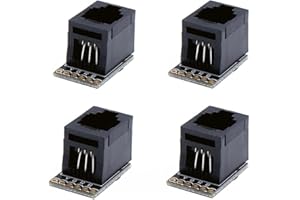 Treedix 4 placas de conexión de cable fijas, RJ11 de 6 pines con conector de montaje PCB, módulo de extensión RJ11 6P6C, color negro