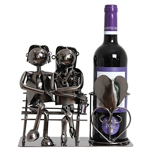 BRUBAKER Flaschenhalter Liebespaar auf Bank Metall Skulptur Geschenk mit Geschenkkarte - 2