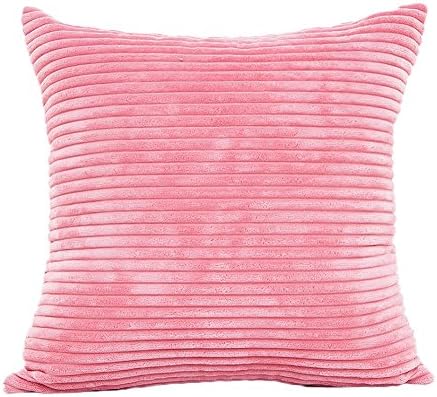 Plush outflower Solid Color Cushion Cover Stripe Pillowcase Canvas Simple and Stylish Bedroom/Living Room/Office/Car (45 * 45 cm & # xFF09;, Rose, 45x45cm