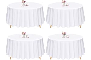 Pesonlook Round Tablecloth - 4 Pack 90 Inch White Round Table Cloths,Premium Polyester Resistant Table Cover for Wedding, Party, Dining,Banquet,Buffet Table, Holiday,Dinner Tables Decorate