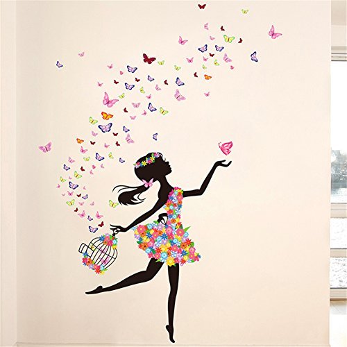 Meihuida Magic Fairy Dancing In Flower Release Butterfly Wall Sticker For Girls' Decoration