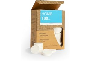 NAPKIN HOME 100 Servilletas comprimidas - Mini toallitas de 100% pura viscosa. Hipoalergénicas y biodegradables. Seguras para la piel. Productos respetuosos con el medio ambiente - Paquete de 100