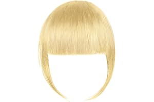 LOPHE Flequillo Francés Postizo, 100% Humano Cabello Flequillo, Pelo Natural Clip, Extensión Flequillo Clip para Mujeres, Flequillo Postizo Grueso Pelo, Oro