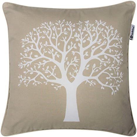 Glenmore Cushion Cover, Modern Tree Design, Luxury 100% Cotton Printed Covers, Pillow Cases, 17" x 17", 43cm x 43cm, Natural, Beige