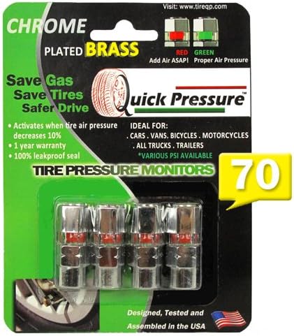 Quick Pressure QP-000070 Chrome Plated Brass 70 psi Tire Pressure Monitoring Valve Cap, (Pack of 4)