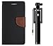 AUX MART Fancy Diary Flip Cover Case For MicromaxCanvas 2 A120 Black + Wired Selfie Stick No Battery Charging Premium Sturdy Design Best Pocket Sized Selfie Stick RS.399.00