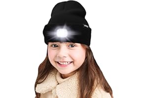 ATNKE Kids LED Illuminated Hat with Light, USB Rechargeable 4 LED Headlights, Waterproof Winter Warmer, Knitted Night Hats with Lightweight Boys Girls