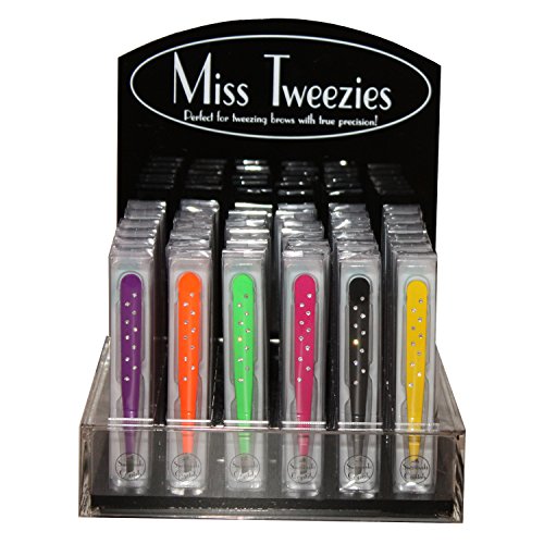 Professional Tweezerman High Quality Powder Coated Steel Precision Slant Tip 9.5cm Tweezers Embellished with Swarovski Crystals. Packaged in a Clear Acetate Gift Box (Purple)